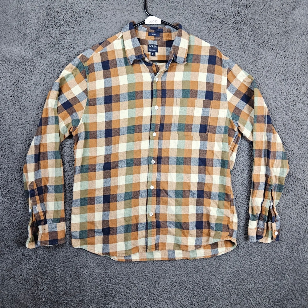 J.Crew Mens XL Slim Fit Flannel Button Down Shirt Plaid Brown Green AZ837